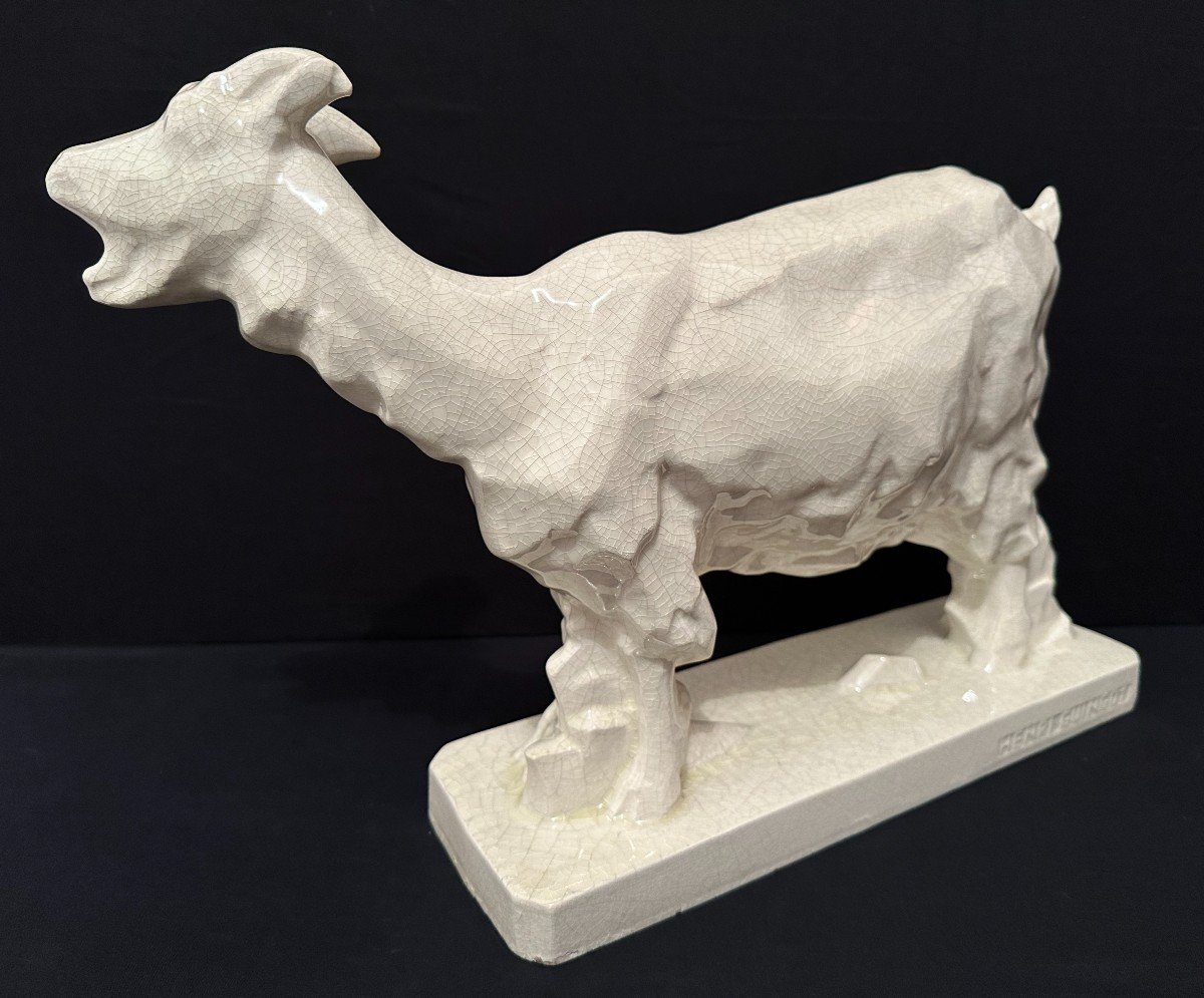 Chèvre Céramique Craquelée Art Déco Par Henri Guingot à Saint Clément 1930