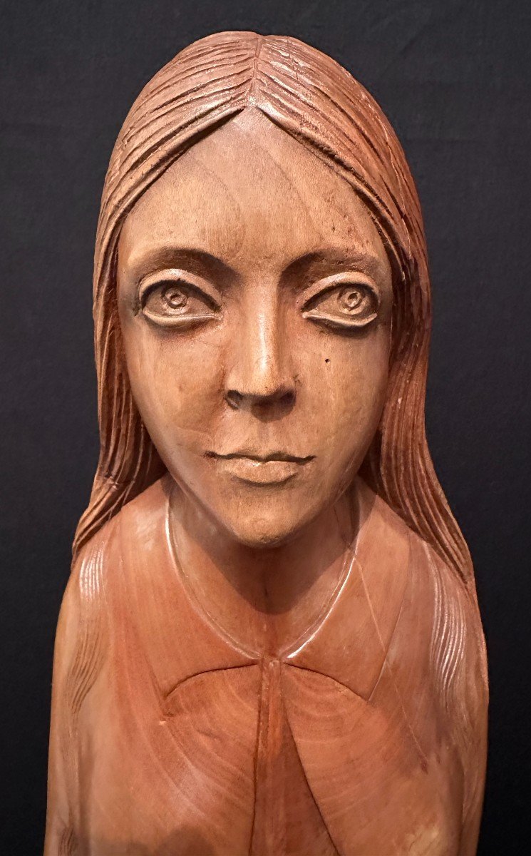 Religious Statue In Carved Wood By Raymond Boterf 1979-photo-2