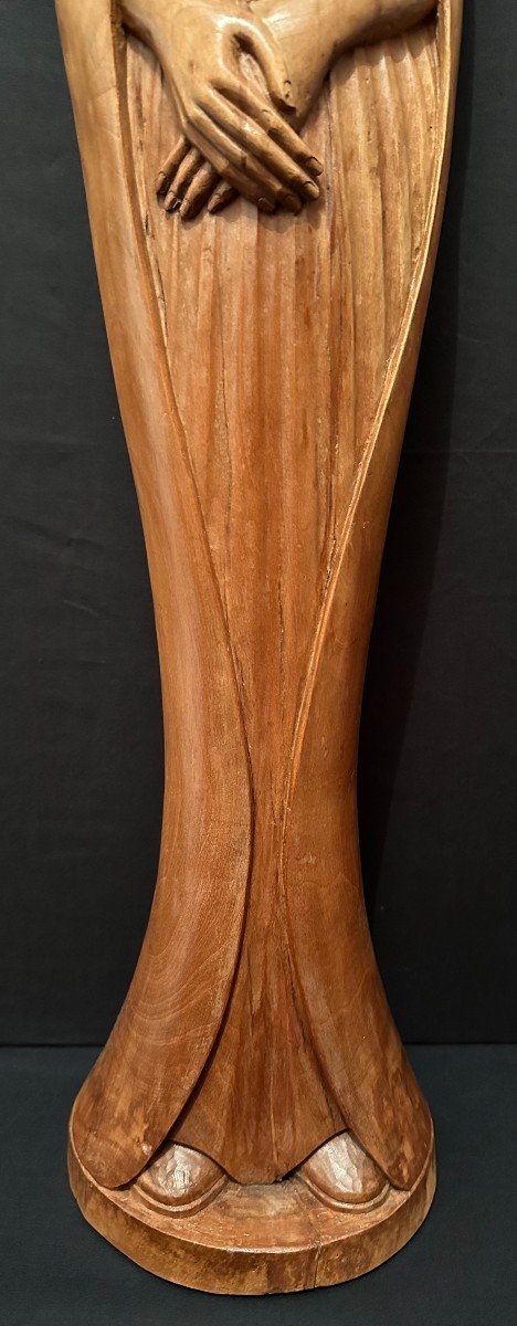 Religious Statue In Carved Wood By Raymond Boterf 1979-photo-4