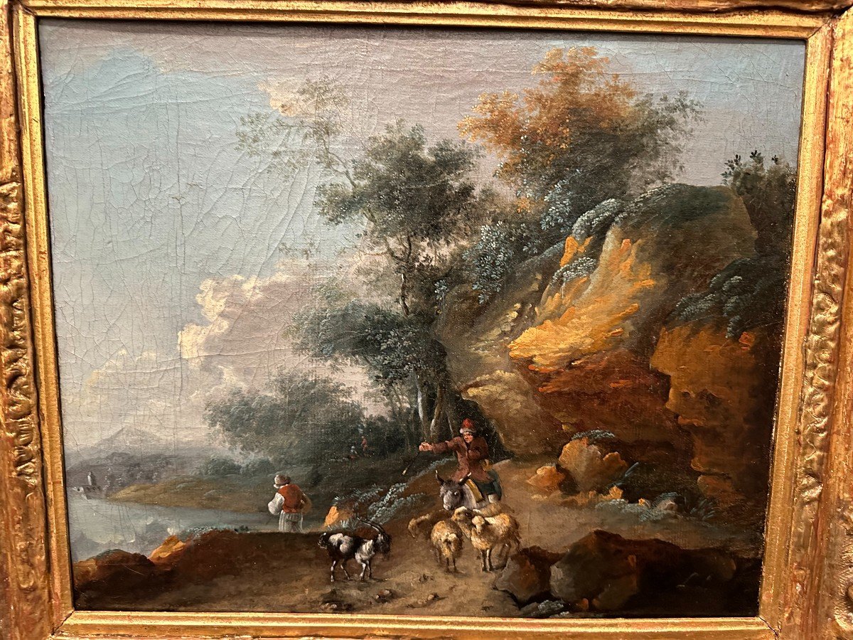 De Loutherbourg Tableau Paysage Berger Et Son Troupeau   XVIIIème .-photo-2