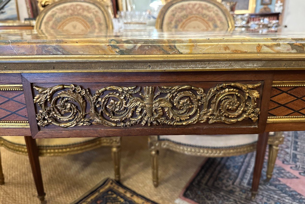 Table De Milieu Marqueterie Style Louis XVI Dans Le Goût De Linke époque Napoléon III-photo-3