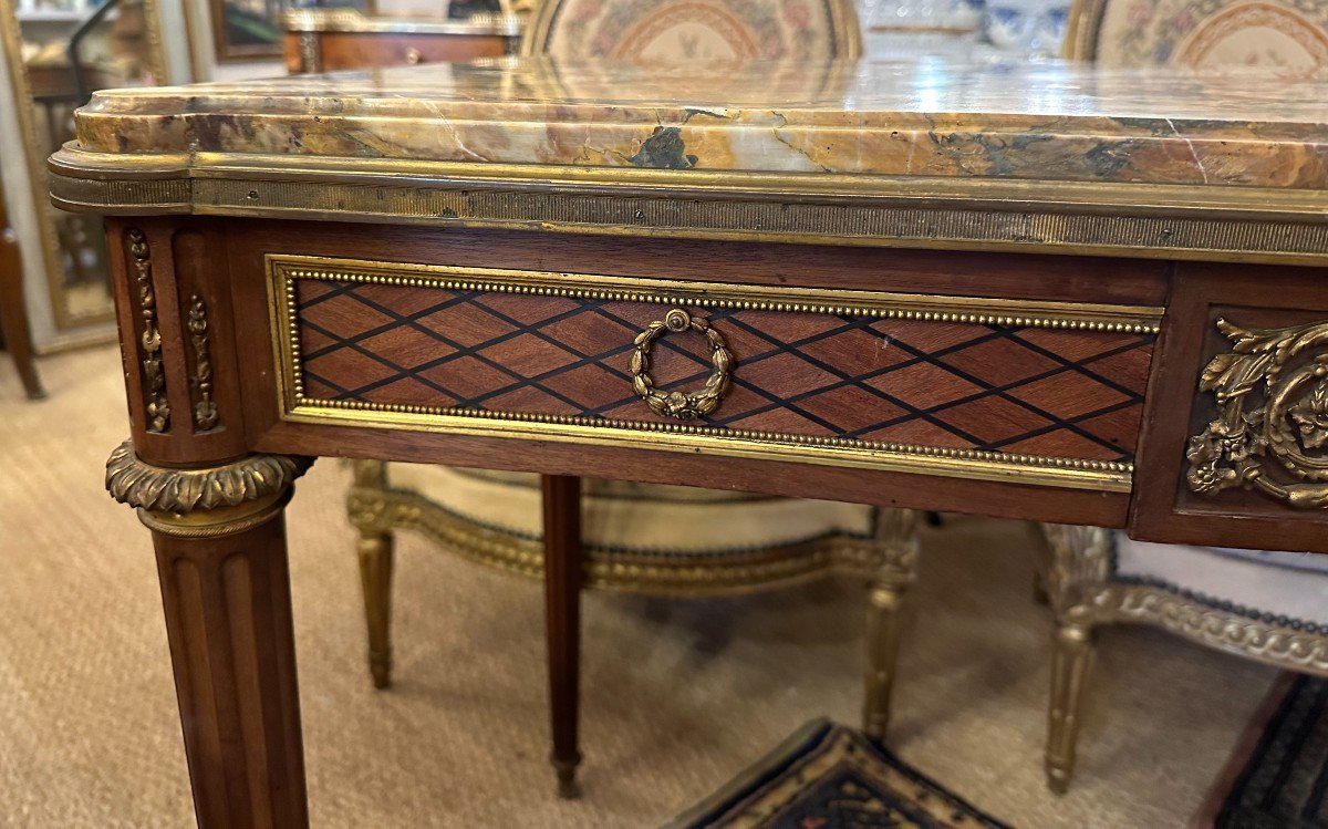 Table De Milieu Marqueterie Style Louis XVI Dans Le Goût De Linke époque Napoléon III-photo-4