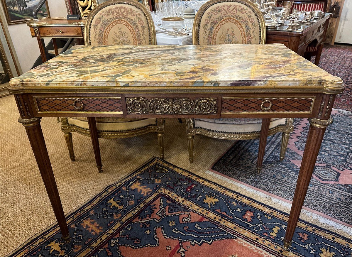 Table De Milieu Marqueterie Style Louis XVI Dans Le Goût De Linke époque Napoléon III-photo-4