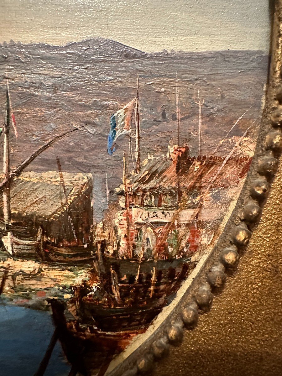 Tableau Marine Port de Marseille La Roche Grise Au Catalan Par Chartier XIXème-photo-5