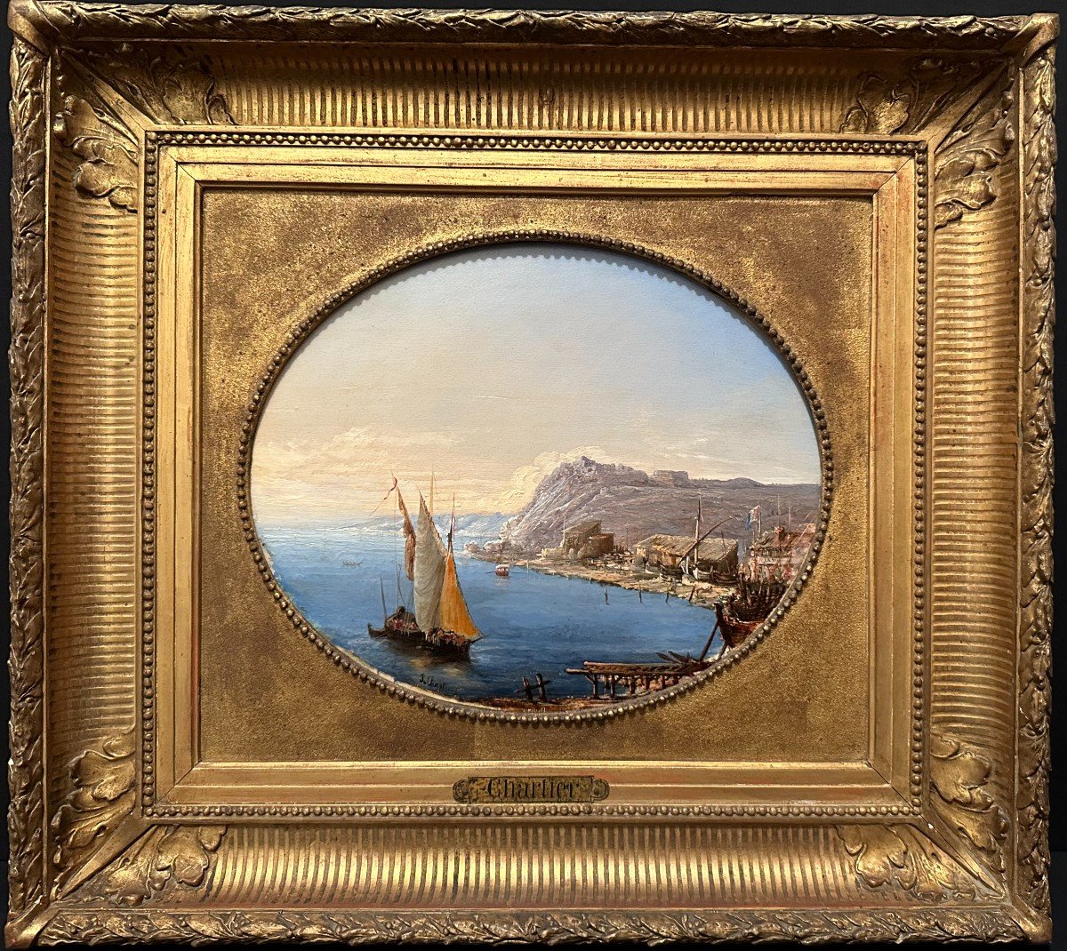 Tableau Marine Port de Marseille La Roche Grise Au Catalan Par Chartier XIXème