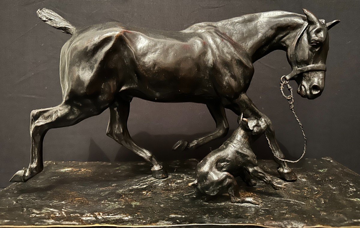 Bronze Horse And Dog By Auguste Vimar Fonte Siot Decauville Nineteenth Century-photo-3