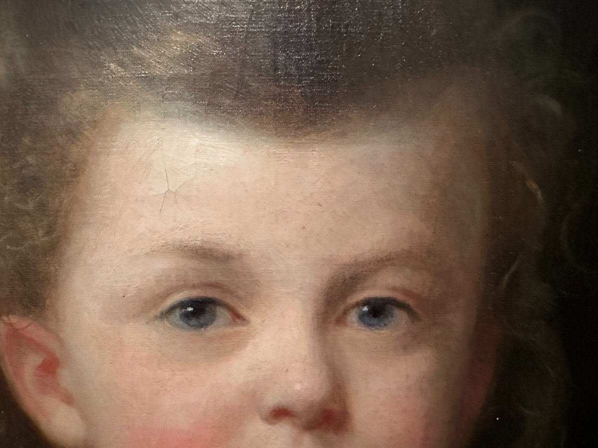 Tableau Portrait Enfant Jeune Fille Au Nœud Rouge Milieu XIXème-photo-2