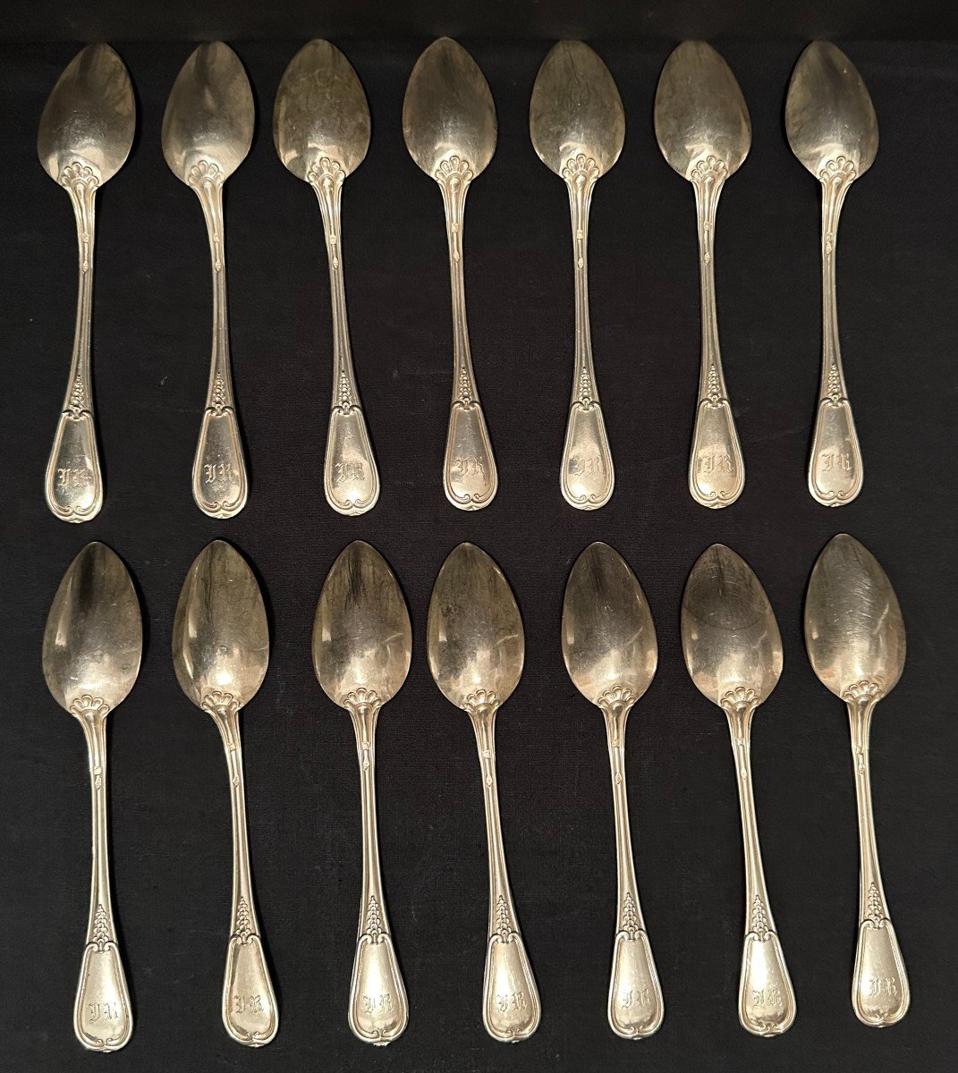 émile Puiforcat 14 Small Spoons Sterling Silver  Flowered Net Model Nineteenth Century-photo-2