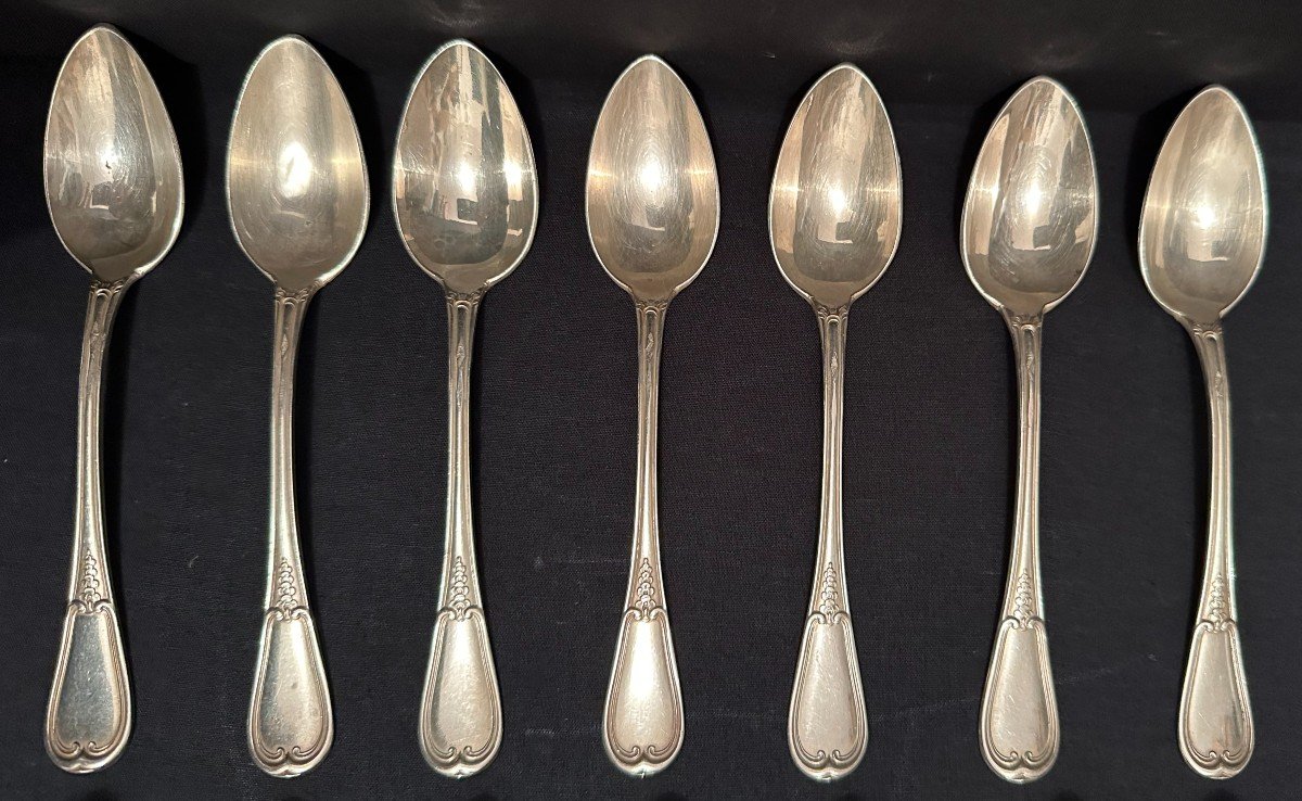 émile Puiforcat 14 Small Spoons Sterling Silver  Flowered Net Model Nineteenth Century-photo-3