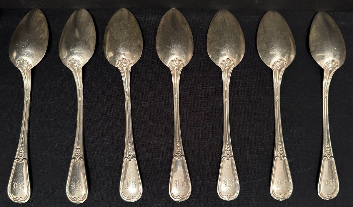 émile Puiforcat 14 Small Spoons Sterling Silver  Flowered Net Model Nineteenth Century-photo-1
