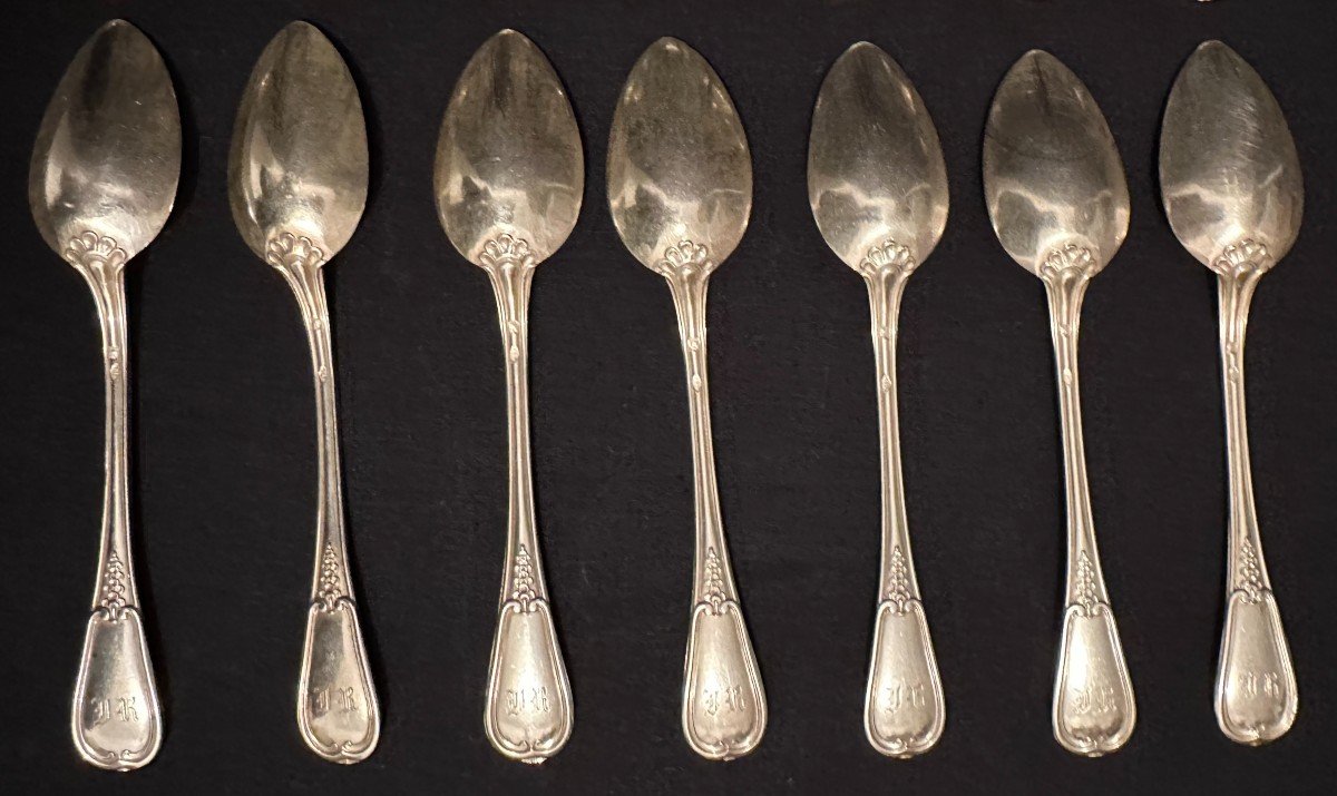 émile Puiforcat 14 Small Spoons Sterling Silver  Flowered Net Model Nineteenth Century-photo-2