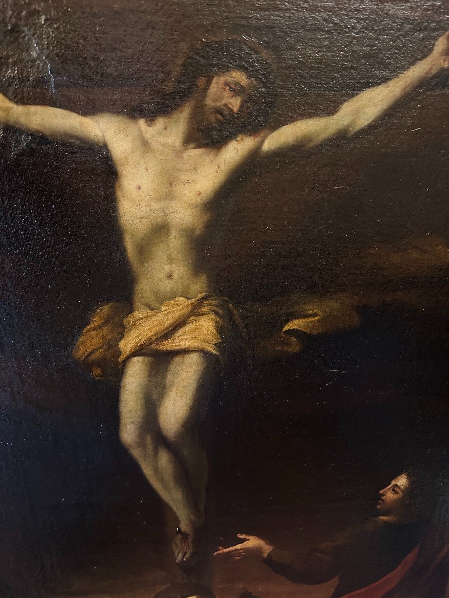 Grand Tableau La Crucifixion École Italienne XVIIIème Dans Un Cadre Bois Doré d'Époque-photo-4