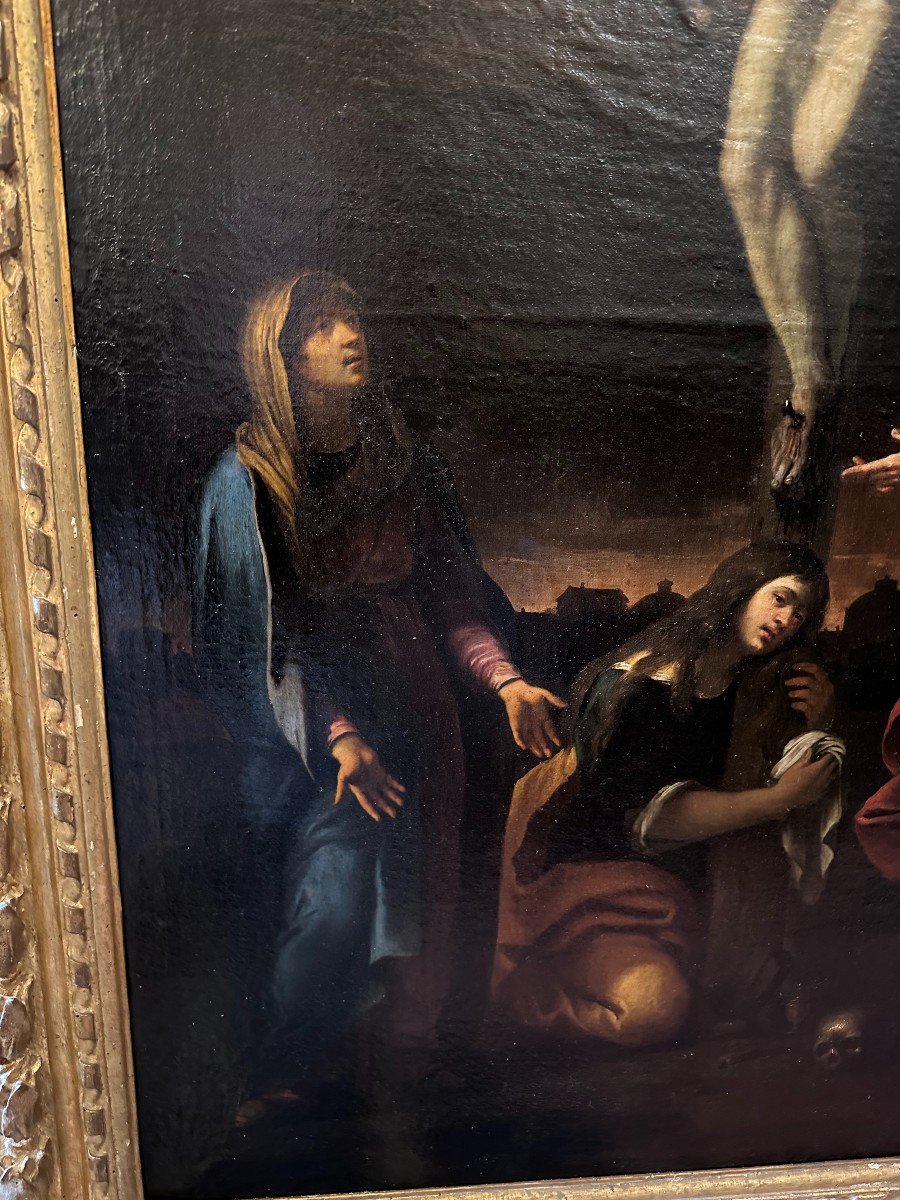 Grand Tableau La Crucifixion École Italienne XVIIIème Dans Un Cadre Bois Doré d'Époque-photo-7