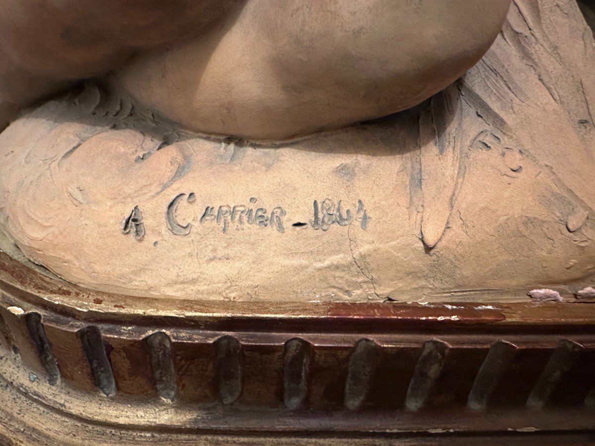 Albert-Ernest Carrier-Belleuse La Source  Importante Terre Cuite Patinée  datée 1864 -photo-8