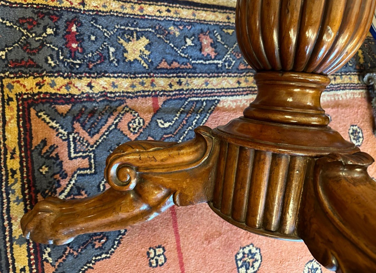 Pedestal Restoration Central Foot Marble Top With Groove 101 Cm Nineteenth Century-photo-4