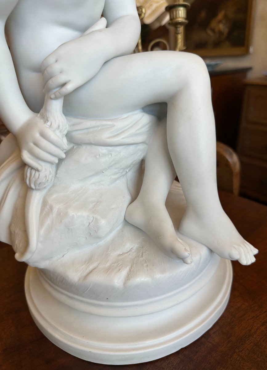 Grand Biscuit Porcelaine Psyché Cachant L'Arc De Cupidon d'Après Falconet XIXème-photo-7