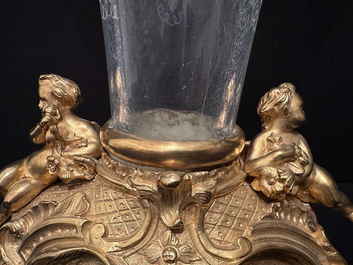 Crystal And Gilt Bronze Cornet Vase With Cupids Late Nineteenth Century-photo-4