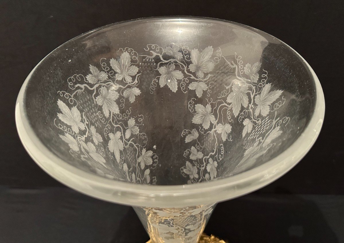 Vase Cornet Cristal Et Bronze Doré Aux Amours Fin XIXème-photo-6