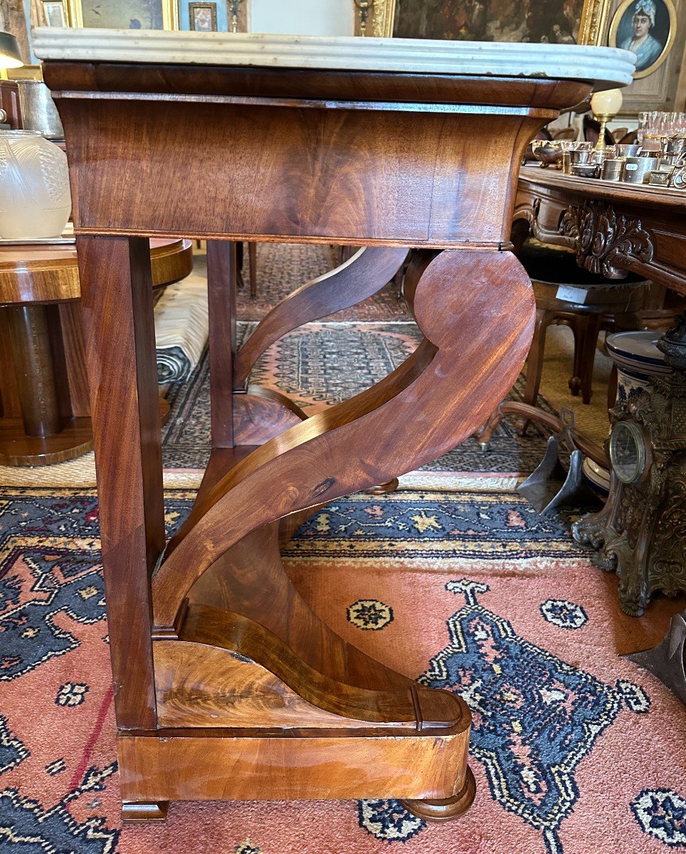 Console époque Restauration Acajou Dessus Marbre Blanc XIXème-photo-1