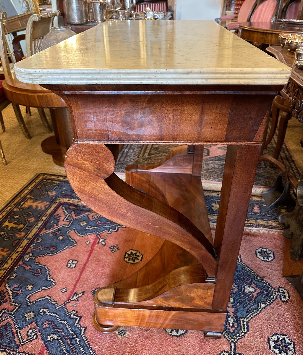 Console époque Restauration Acajou Dessus Marbre Blanc XIXème-photo-3