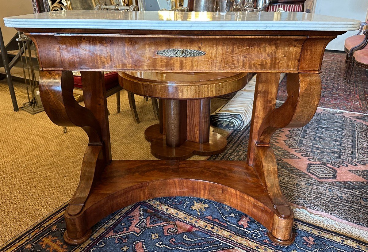 Console époque Restauration Acajou Dessus Marbre Blanc XIXème