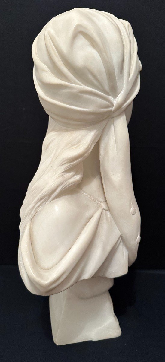 Art Nouveau Carrara Marble Bust Miarka Or The Young Gypsy By Emmanuel Villanis Nineteenth -photo-5