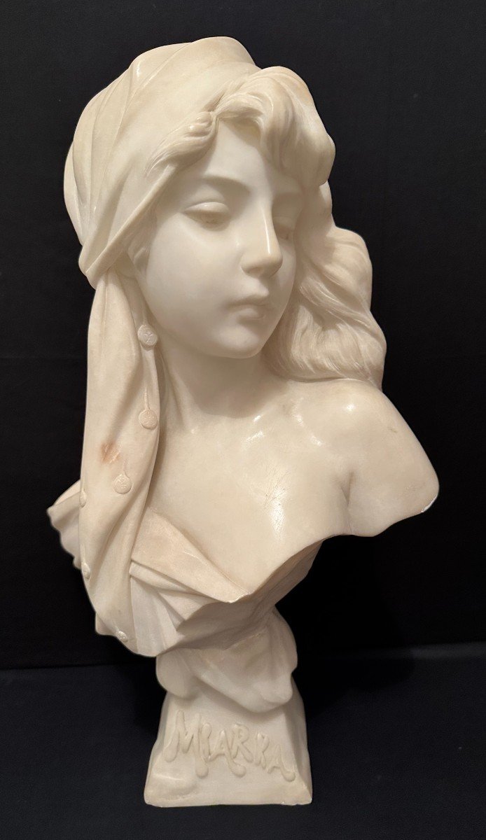Art Nouveau Carrara Marble Bust Miarka Or The Young Gypsy By Emmanuel Villanis Nineteenth 
