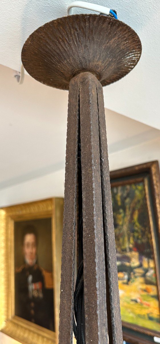 Art Deco Wrought Iron Chandelier Circa 1925-photo-4