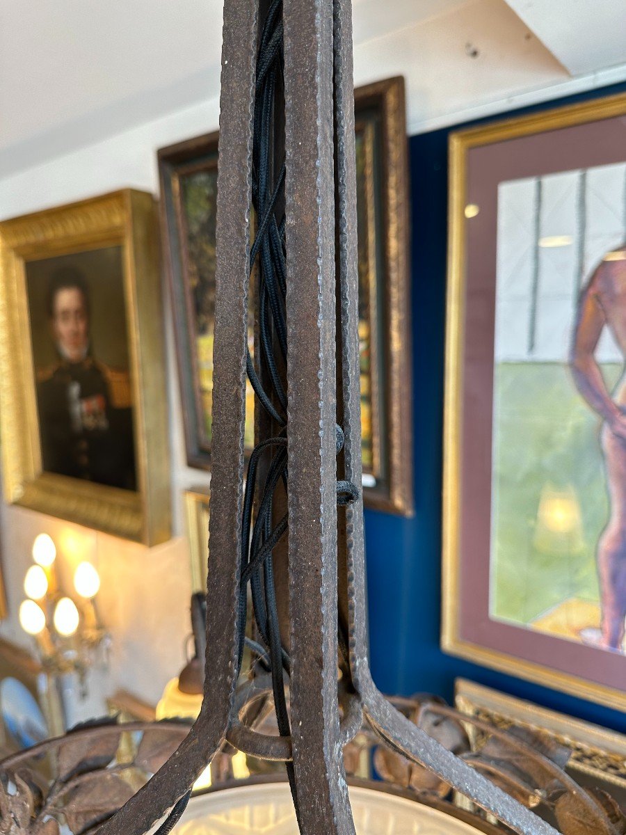 Art Deco Wrought Iron Chandelier Circa 1925-photo-1