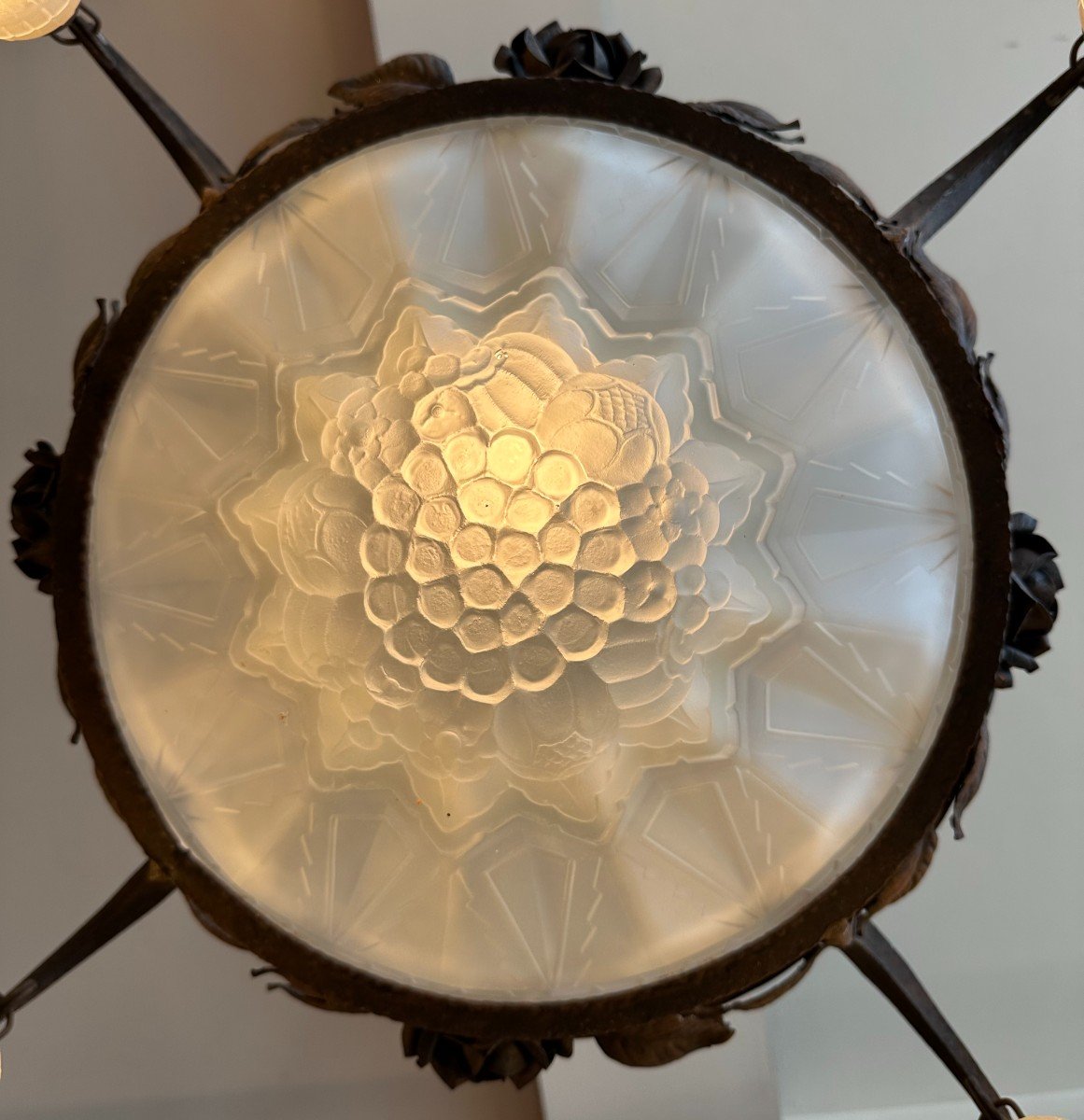 Art Deco Wrought Iron Chandelier Circa 1925-photo-8
