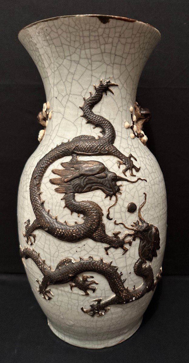 China Nanking Stoneware Vase With Dragons Late 19th Century