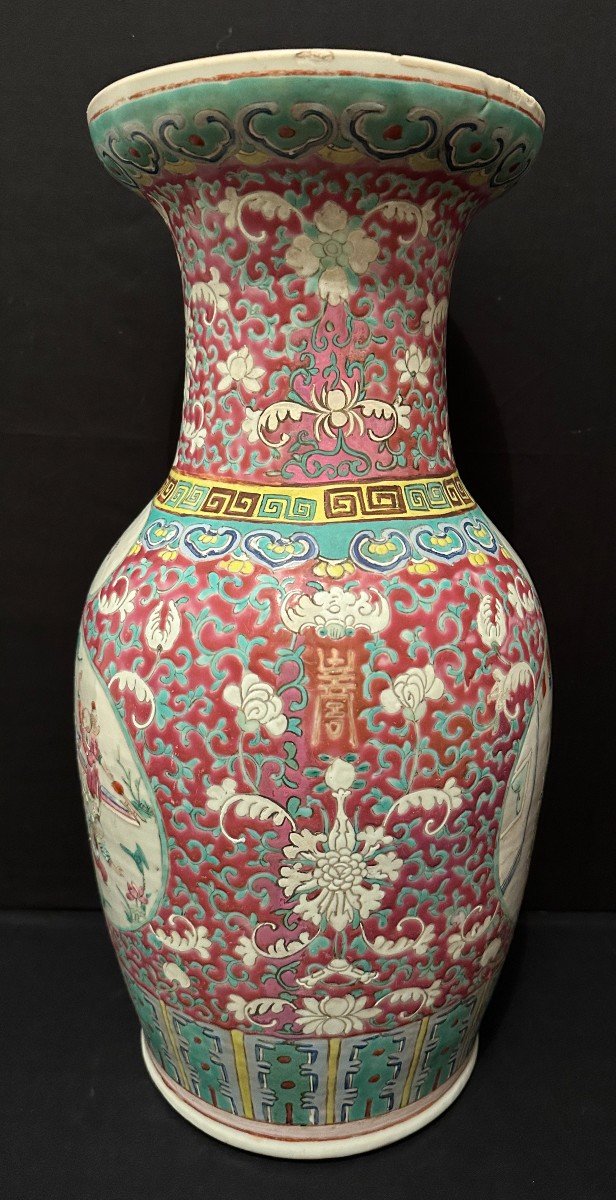 Chine Canton Vase En Porcelaine Aux Dignitaires Fin XIXème-photo-4