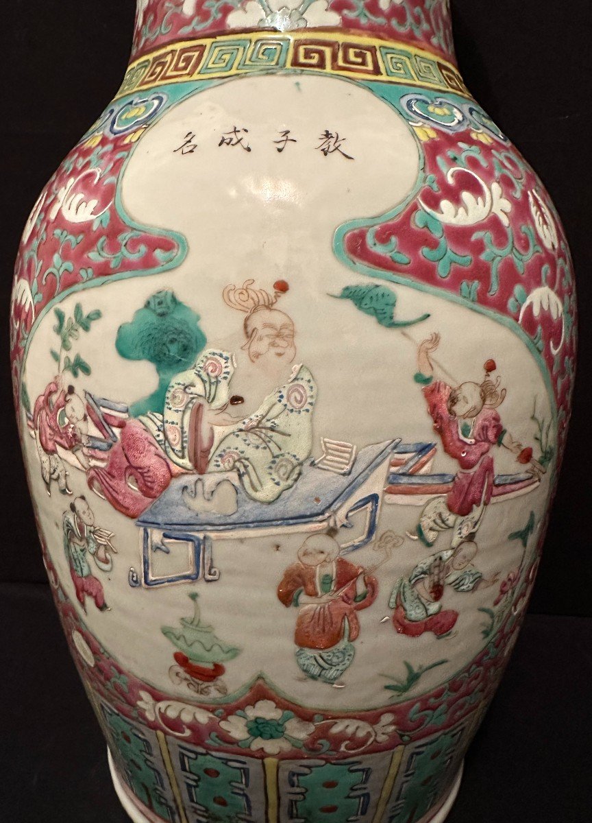 Chine Canton Vase En Porcelaine Aux Dignitaires Fin XIXème-photo-2