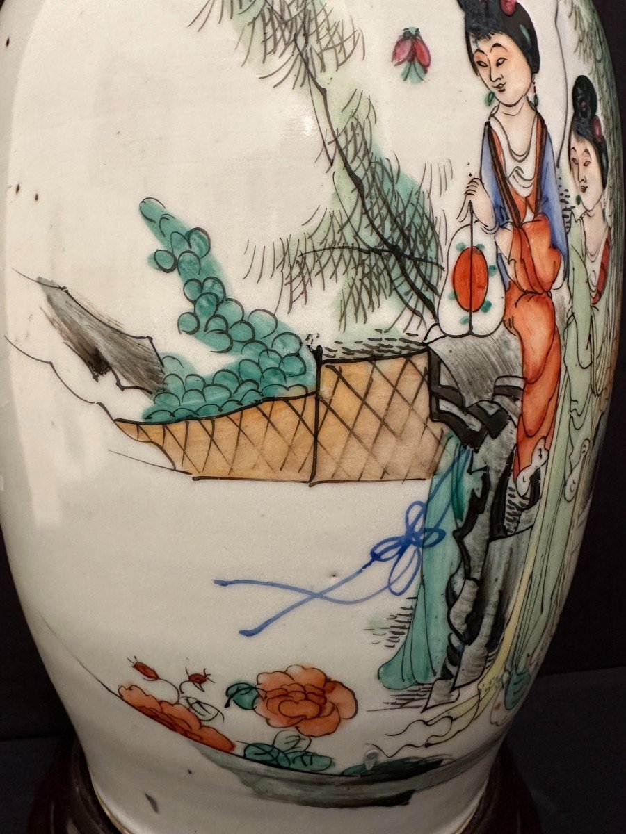 Chine Vase Porcelaine Jeunes Femmes Dans Un Jardin Fin XIXème-photo-3