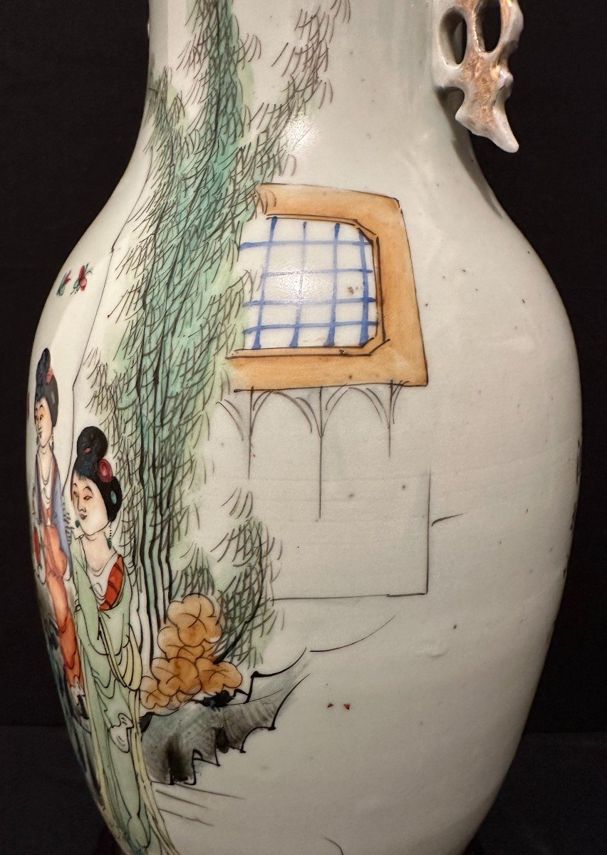 Chine Vase Porcelaine Jeunes Femmes Dans Un Jardin Fin XIXème-photo-4