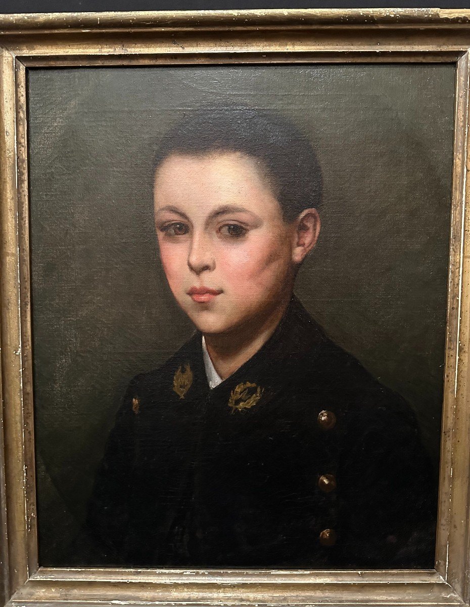 Painting Portrait Of Child In Uniform 19th Century-photo-2