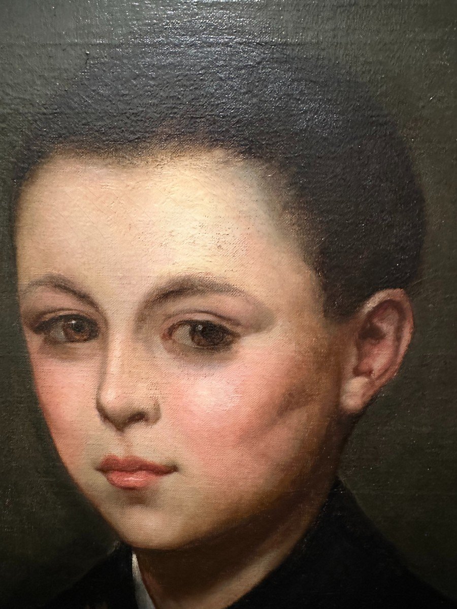 Painting Portrait Of Child In Uniform 19th Century-photo-3