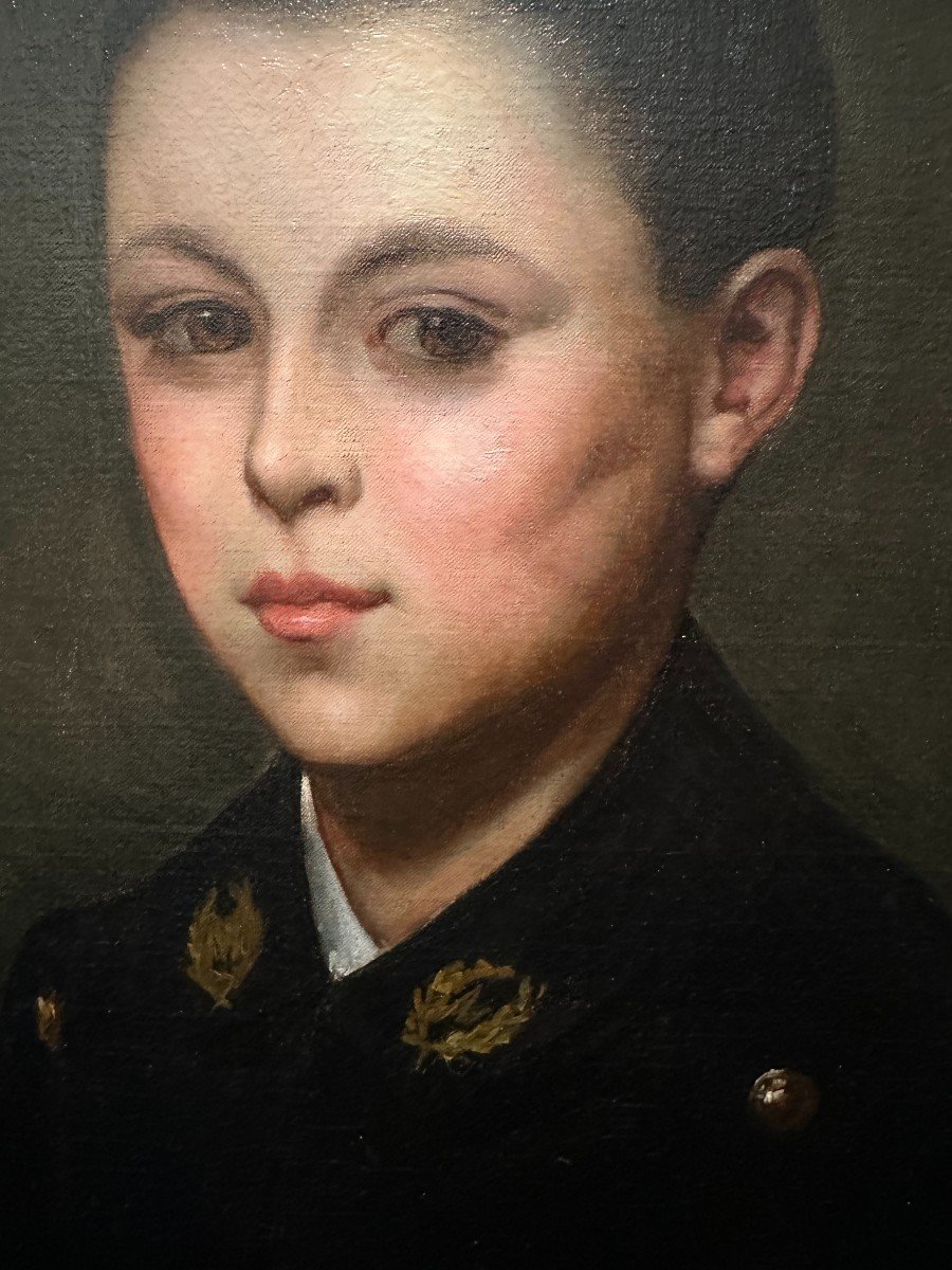 Painting Portrait Of Child In Uniform 19th Century-photo-4
