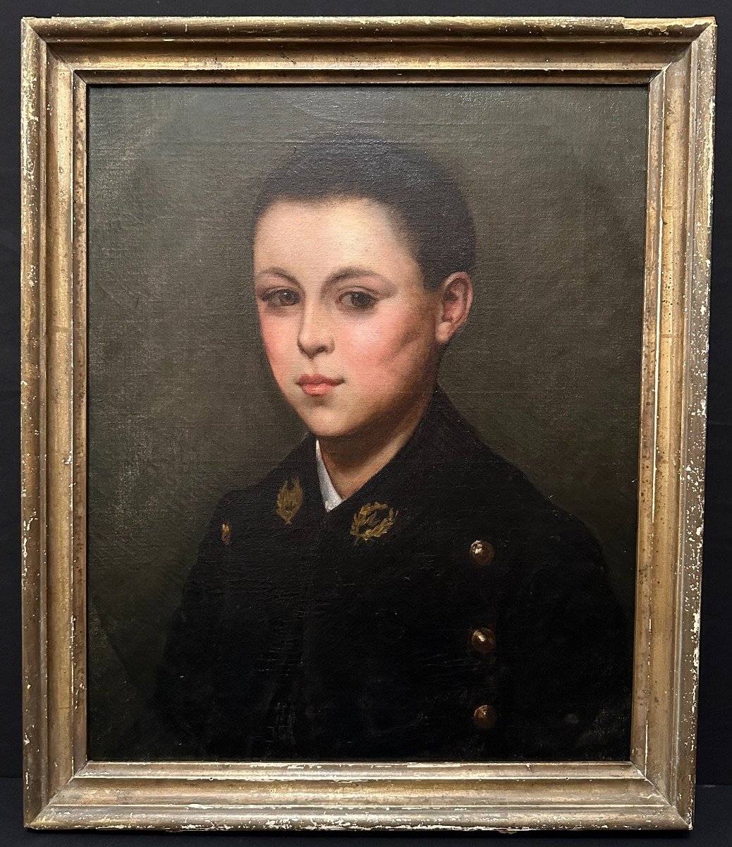 Painting Portrait Of Child In Uniform 19th Century