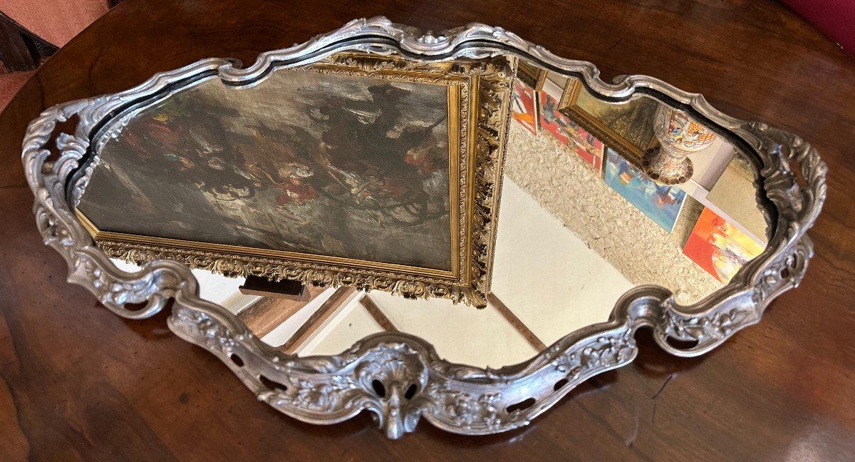Grand Surtout Centre De Table Style Louis XV Métal Argenté Par Victor Saglier XIXème-photo-2