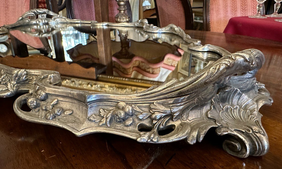 Grand Surtout Centre De Table Style Louis XV Métal Argenté Par Victor Saglier XIXème-photo-3