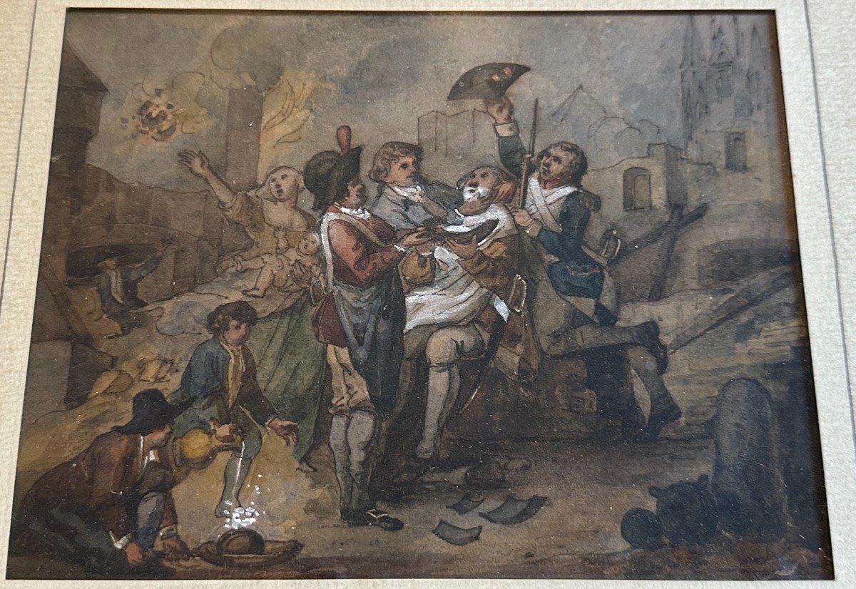 Gouache Watercolor The Siege Of Lille Or The Barber Maes After Watteau De Lille XIXth-photo-2