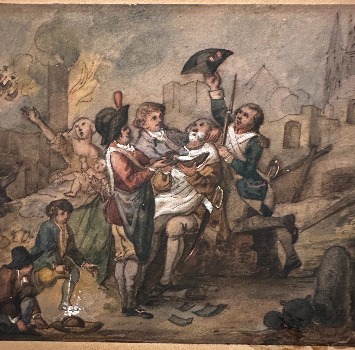 Gouache Watercolor The Siege Of Lille Or The Barber Maes After Watteau De Lille XIXth-photo-1