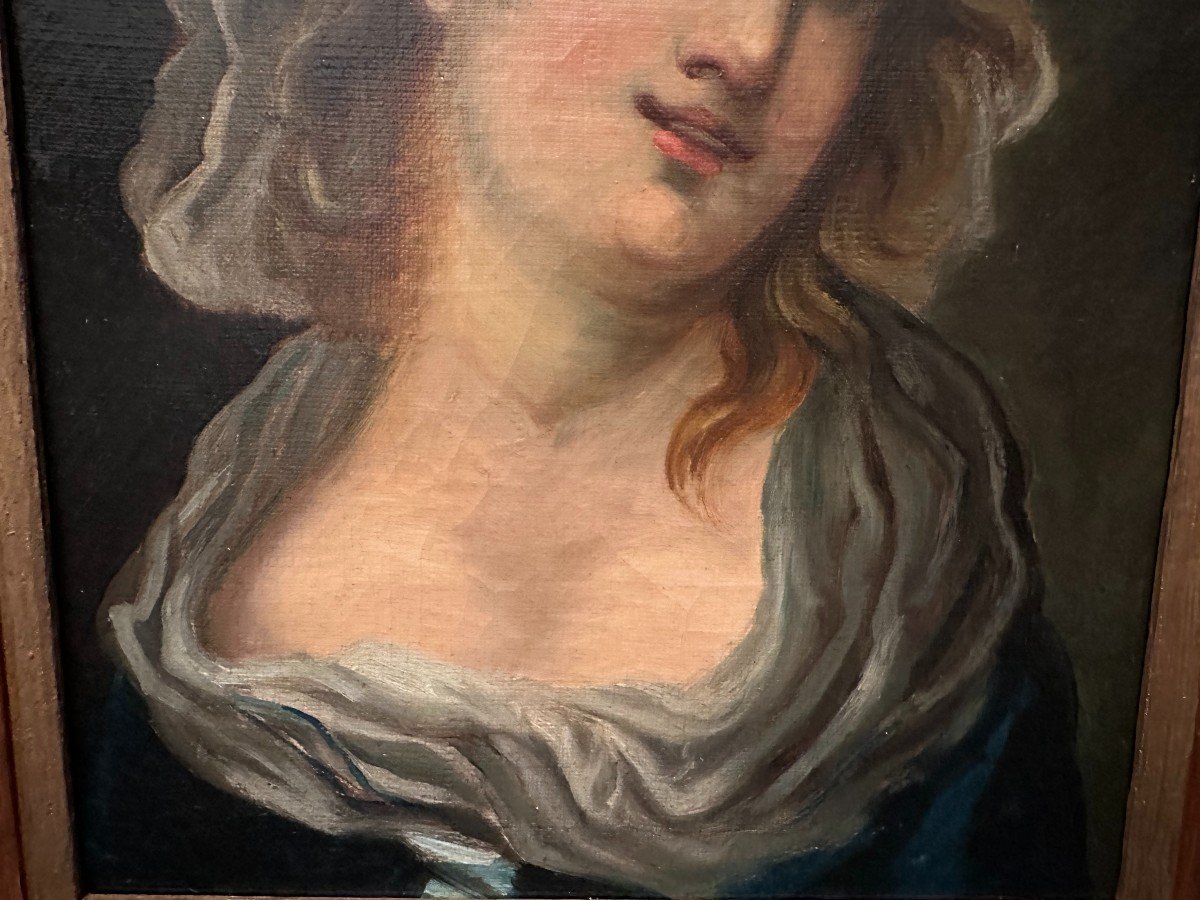 Tableau Portrait De Jeune Fille Au Bonnet Dans Le Goût De Greuze XIXème-photo-2