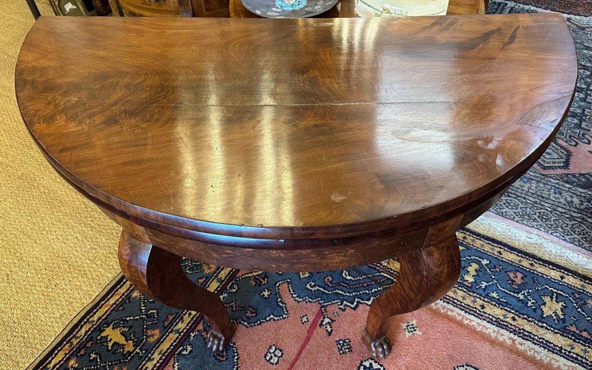 Half Moon Mahogany Game Table Claw Feet Empire Period-photo-2