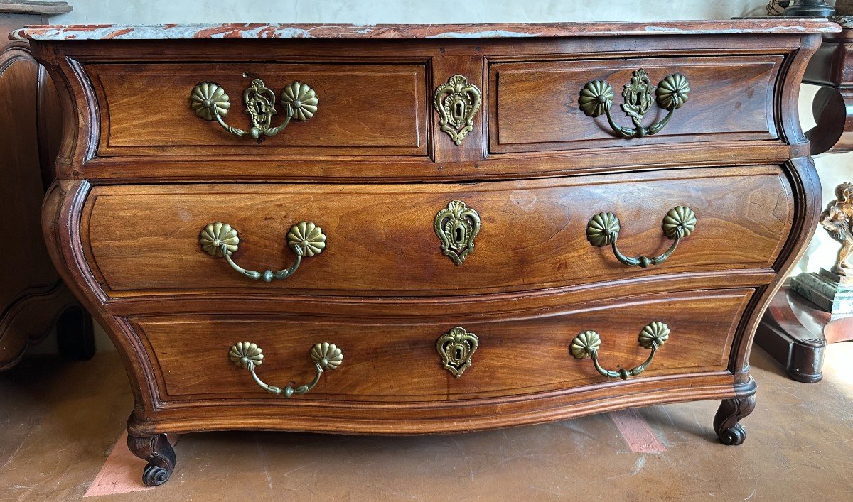 Louis XV Bordeaux Mahogany From Cuba Commode Harbour Furniture Bronzes With Crowned C Period 18th-photo-4
