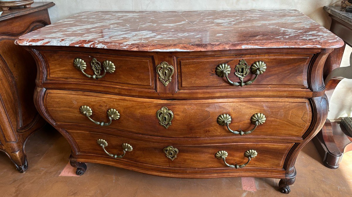 Louis XV Bordeaux Mahogany From Cuba Commode Harbour Furniture Bronzes With Crowned C Period 18th