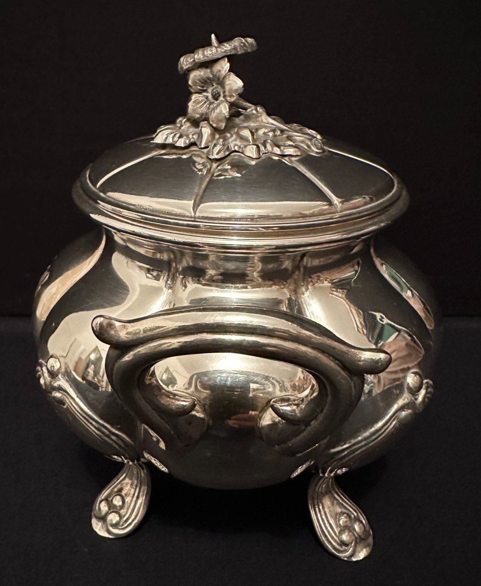 Sterling Silver Sugar Bowl With Bindweed By Jean Veyrat 19th Century-photo-4