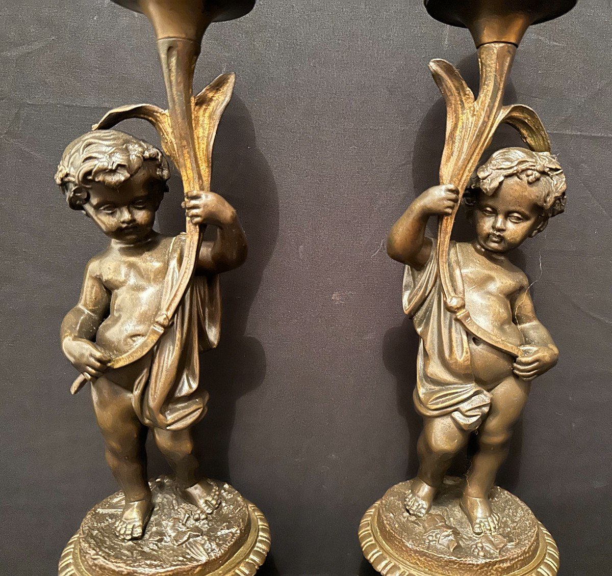 Pair Of Candlesticks Lamps With Bronze Putti Napoleon III Period 19th Century-photo-3