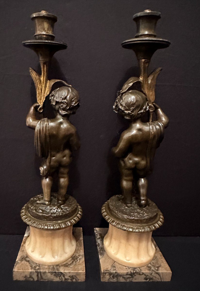 Pair Of Candlesticks Lamps With Bronze Putti Napoleon III Period 19th Century-photo-1